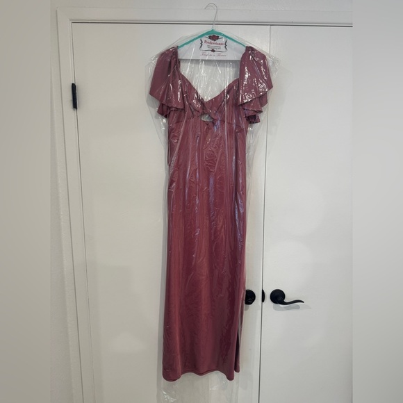 Satin Flutter Sleeve Midi Dress Mauve Pink Tie Back Wedding Guest – Size M - Picture 3 of 4